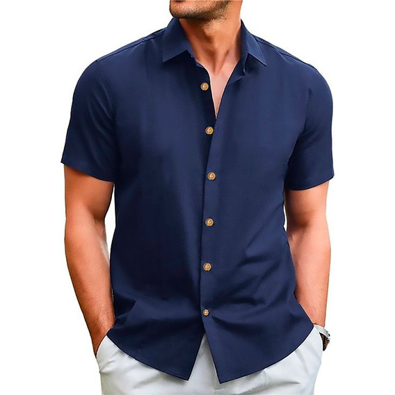 Camisas Manga Corta Lino De Hombre, Camisas Cuello Camisero