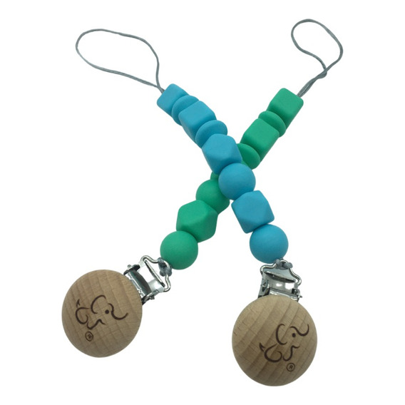 Set De 2 Cadenas Porta Chupón Papu Baby C Cuentas De Silicón Color Verde Esmeralda