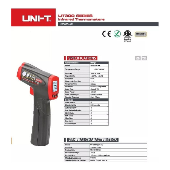 Uni-t Termometro Pirómetro Laser Uni-t Ut300s Temperatura