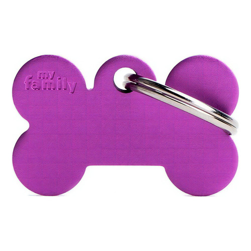 Chapita Identificadora Mascotas Hueso Chico Grabado Color Hueso Purpura