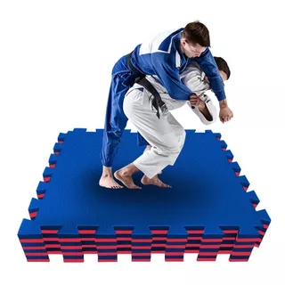 Tapete Tatame Eva 100x100x3cm 30mm Azul E Vermelho Jiu Jitsu