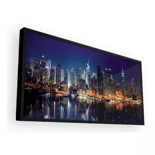 Quadro Decorativo Sala Escritório Cidade Iluminada Com Vidro