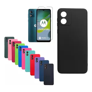 Funda Para Motorola Moto E13 Silicona Protector + Vidrio Hd