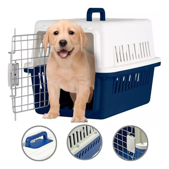 Pet King - Transportadora XChica Para Mascota Perro Gato Kennel color azul marino 48x32x32 cm PK3019