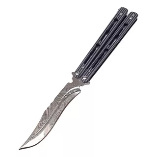 Navaja Mariposa Curva Balisong Carbon Filo Acero Inoxidable Color Gris Oscuro