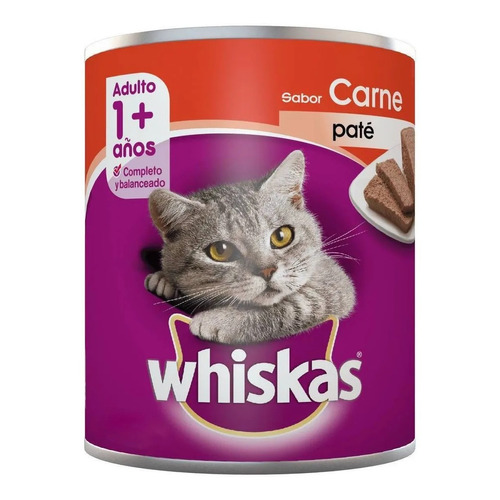 Alimento Whiskas Adultos Whiskas Gatos s para gato adulto todos los tamaños sabor paté de carne molida de res en lata de 350g