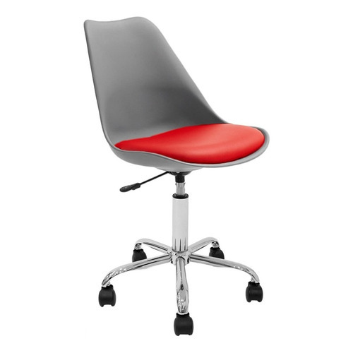 Silla Oficina Escritorio Pc Tulip Newmo Color Gris Asiento Rojo