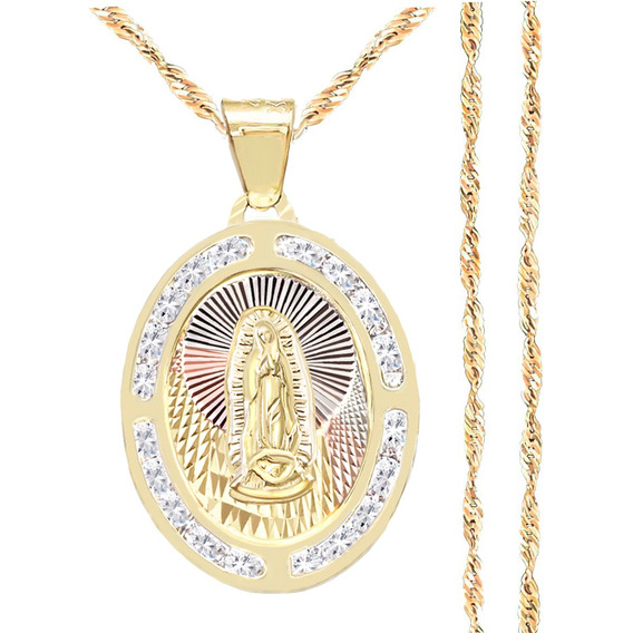 Medalla Sagrado Corazón Jesús Y Cadena Oro 10k Singapur 55cm