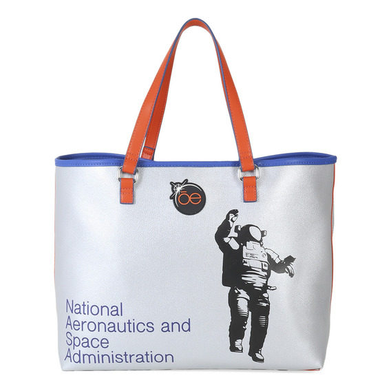 Bolsa Tote Nasa Para Mujer Monedero Desprendible Color Plateado