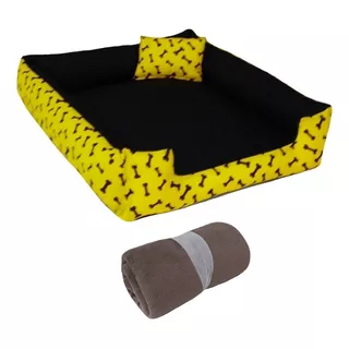 Cama Para Cachorro Caminha Cachorro Grande Cama Pet 70x80cm Cor Preta E Amarela