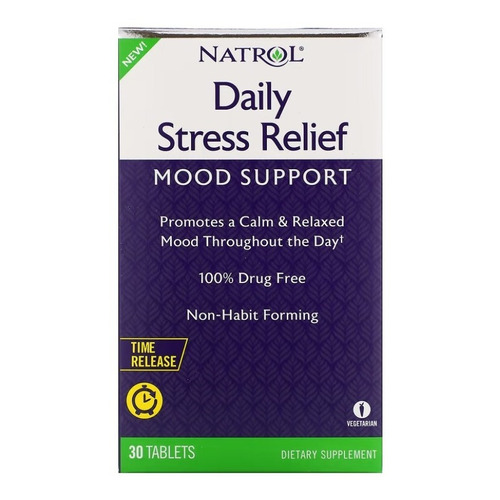 Natrol Daily Stress Relief mood support - Alivio Antiestrés Diario 30 Tabs Sabor Sin sabor