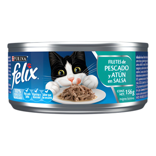 Alimento Felix Filetes para gato adulto sabor pescado, atún y salsa en lata de 156g