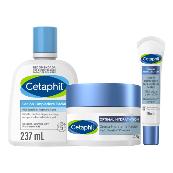 Combo Cetaphil Locion Limpiadora + Optimal Hydr + Serum Ojos