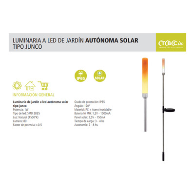 Estaca Led Solar Jardin Tipo Junco 80cm Deco Tbcin
