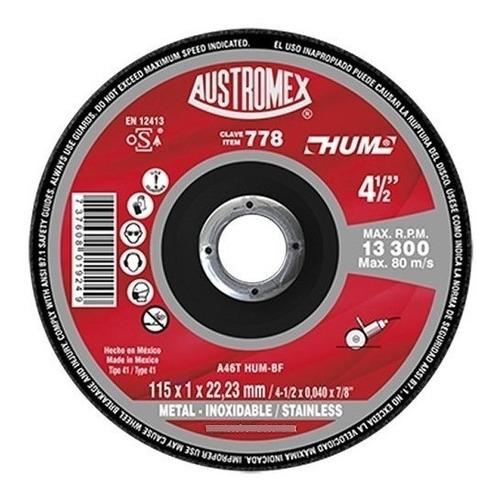Disco de corte Austromex HUM® 778 115mm x 1mm color rojo 50PZAS
