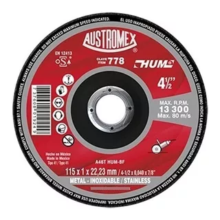 Disco De Corte Austromex Hum® 778 115mm X 1mm Color Rojo 50pzas