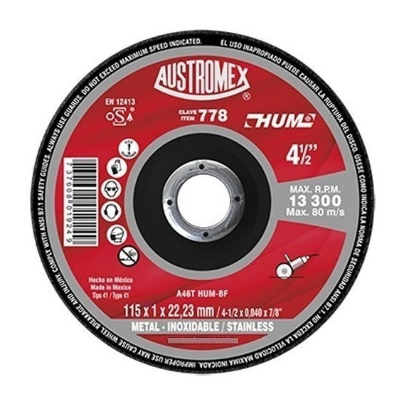 Disco de corte Austromex HUM® 778 115mm x 1mm color rojo 50PZAS