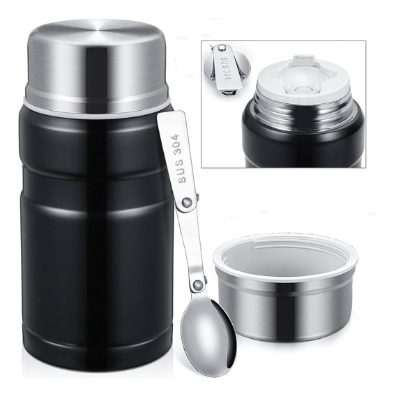 Termos De Agua Comida 710 Ml Thermos Acero Inoxidable Negro