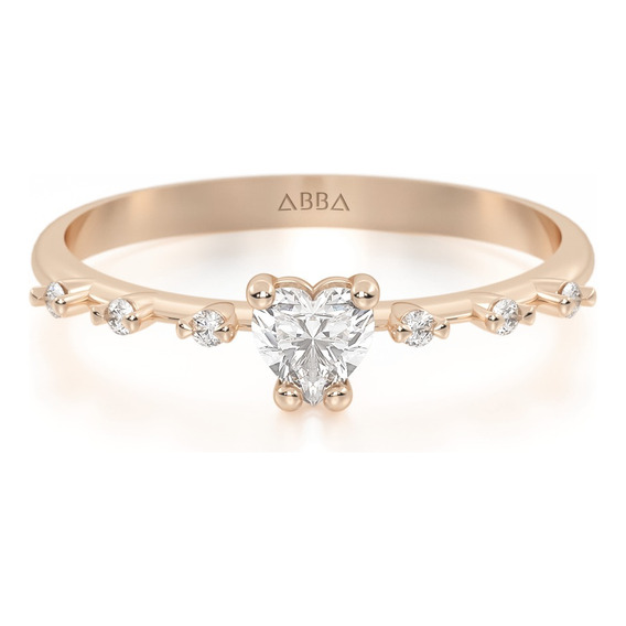 Anillo Promesa Oro 10k Rosa Dalia Piedra Corazón Abba Joyas