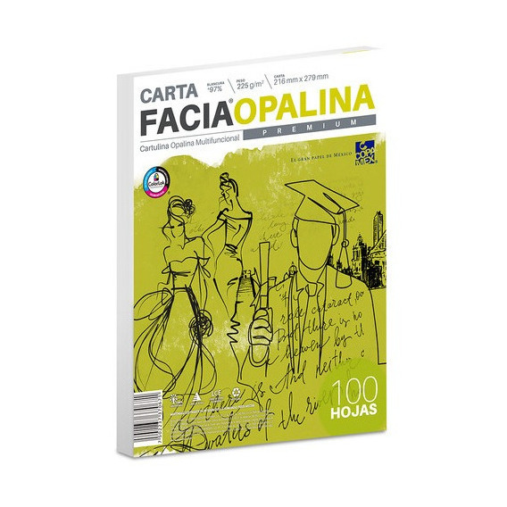 Papel Facia Opalina Blanco 225 Gr Carta - Paquete 100 Hojas