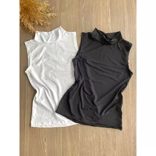 Kit 2 Blusa Gola Alta Regata Feminina Cacharrel Básica Lisa