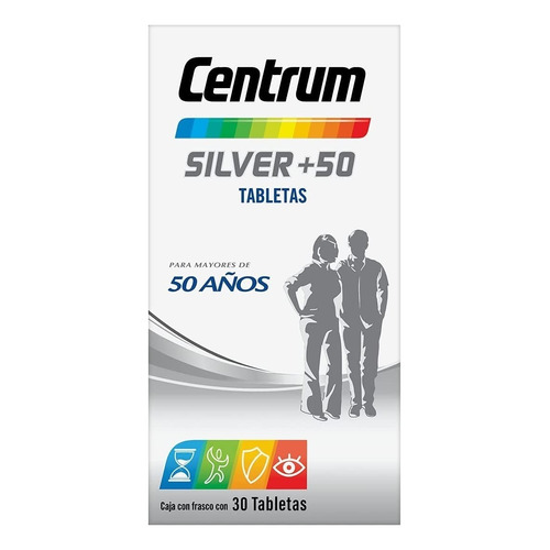 Multivitamínico Centrum Silver +50 Adultos con Vitamina B Vitamina C Calcio Potasio y Zinc 30 Tabletas