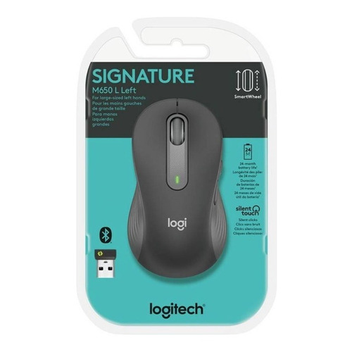 Mouse Logitech Inalámbrico M650 L Left Para Usuarios Zurdos Color Negro