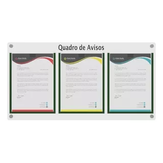 Quadro De Gestão Mdf C/3 Displays Verticais A4 Acrílico Cor Verde