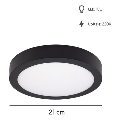 Plafon Led 18w Redondo Negro Moderno Techo Luz Desing