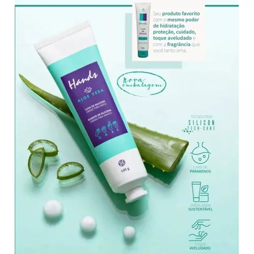 Creme hidratante para mãos Hinode Hands luva de Silicone Aloe Vera