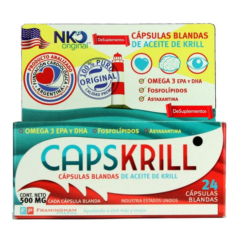 Suplemento en cápsulas blandas Framingham Pharma  Capskrill omega 3 en caja de 12g 24 un