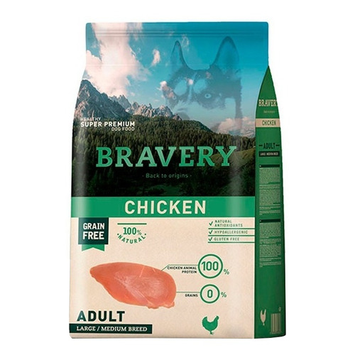 Alimento Bravery Super Premium Adult Dog Large/Medium Breeds para perro adulto de raza mediana y grande sabor pollo en bolsa de 4kg