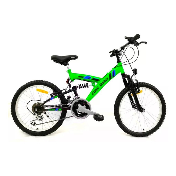 Mountain bike infantil Fire Bird Doble suspensión R20 18v frenos v-brakes color verde con pie de apoyo  