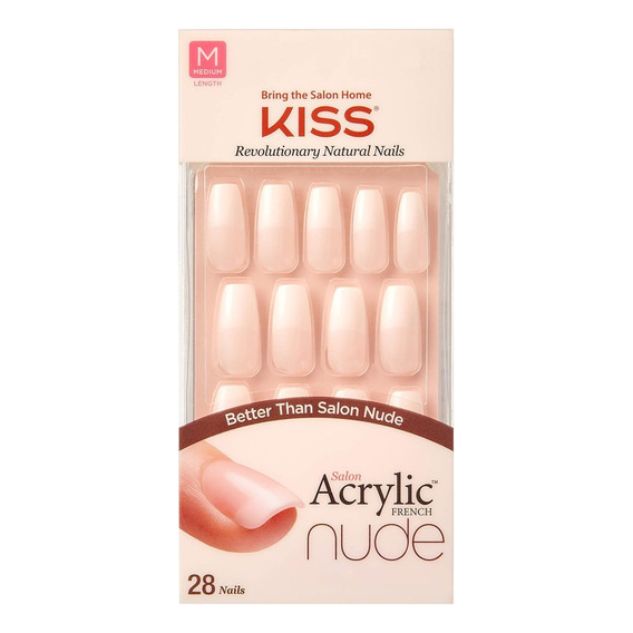 Uñas Postizas Por 28 Unidades Kiss Salón Acrylic French Nude Color Leilani Liso