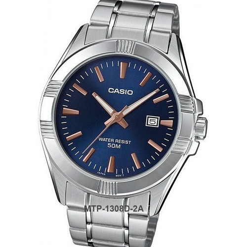 Reloj Casio Mtp -1308d-2avdf Caballero Color de la correa Plateado Color del bisel Plateado Color del fondo Azul