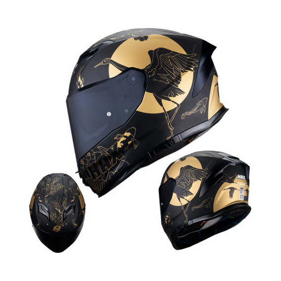 Casco Moto Hax Force Bird Bliss Integral Dot + Ece 22.06 Negro/dorado L