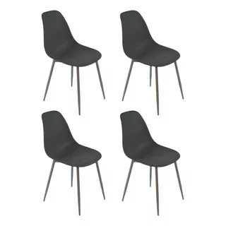 Silla Living Comedor Set X4 Eames Tulip Moderno Niviko Color De La Estructura De La Silla Marrón Oscuro Color Del Asiento Negro