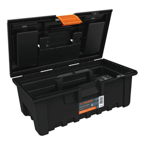 Caja De Herramientas Truper Con Compartimentos - 14 Pulgadas Color negro y naranja