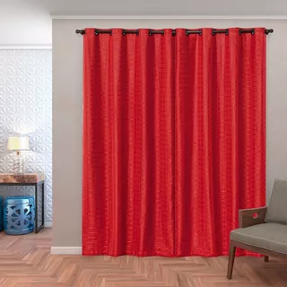 Cortina Blackout Pvc Com Tecido Voil Xadrez 2,80 X 2,30 Cor Vermelho