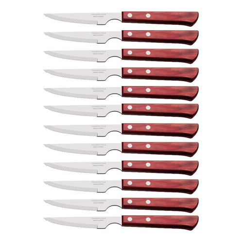 Cuchillo Chuletero Churrasco Polywood 12 Piezas Acero Inox Color Rojo