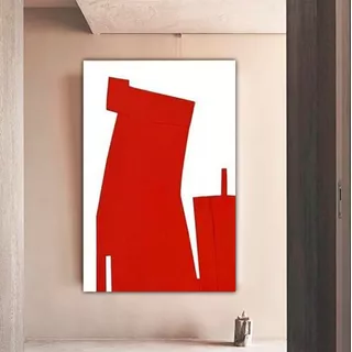 Quadro Abstrato Quádruplo Pintado À Mão Vermelho Minimalista