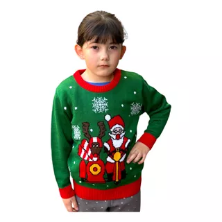 Ugly Sweater / Sueter Navideño Infantil Santa En Moto