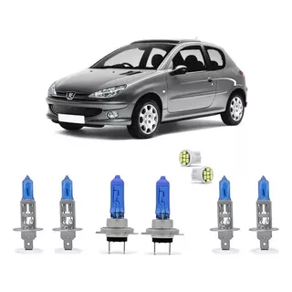 Kit 6 Lampada Efeito Xenon 8500k Farol E Milha Peugeot 206