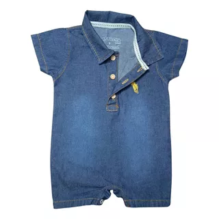 Macacão Curto Roupa Bebê Infantil Romper Jeans Polo Criança