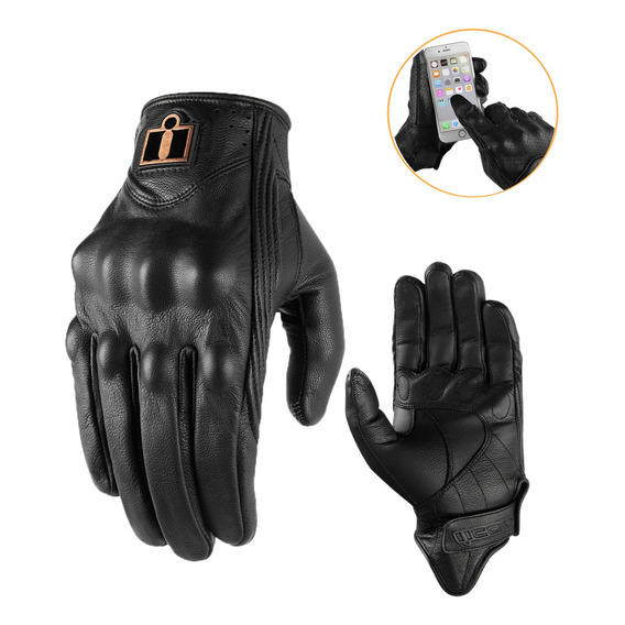 Guantes De Moto Proteccion Para Pantallas Táctil De Dedo Para Motocicleta Para Accesorios Negros 100% Piel De Cabra Rizzup Liso - Xl