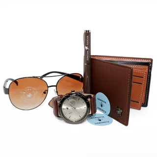  Kit Cartera Reloj Pluma Lentes Polo Club Set Para Regalo 