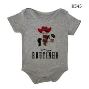 Body De Bebê Infantil Cinza Country Cowboy Brutinho K545