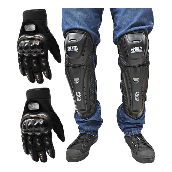 Kit  Rodilleras Para Motociclista  Guantes Protección 