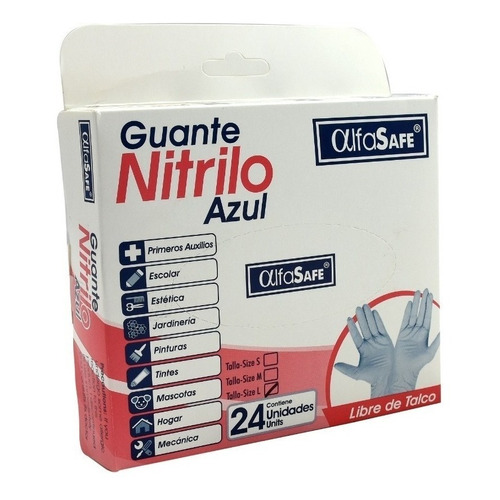 Guantes descartables antideslizantes AlfaSafe Azul talle M de nitrilo x 24 unidades