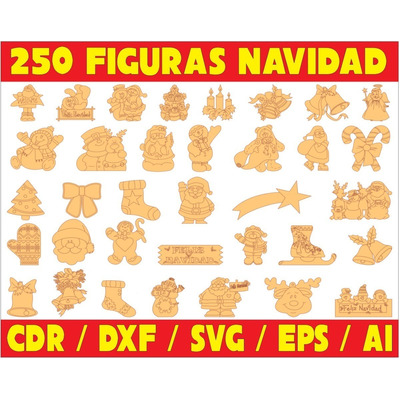 Vectores Corte Laser - Pack 250 Figuras Navidad